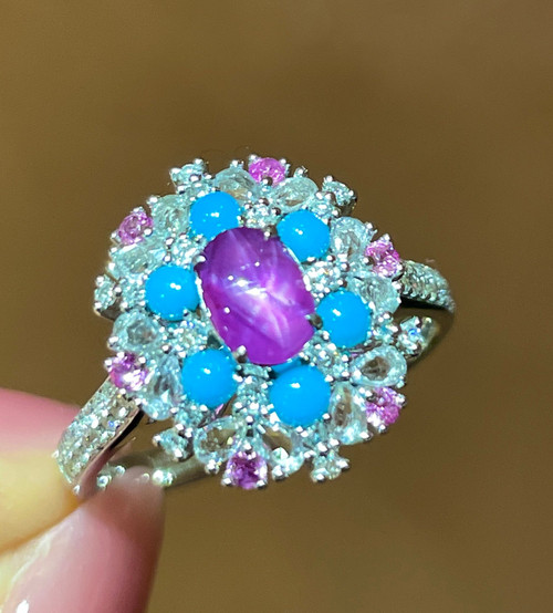 QueenLine Natural 0.90ct Star Ruby Ring Diamonds Jewelry Anniversary Female's Rings for Women's Fine Rings