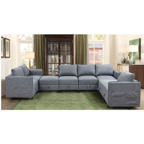 QueenLine Modular Sectional Sofa L Shaped Convertible Couch with Reversible Chaise Storage Seat with Ottomans Fabric Grey