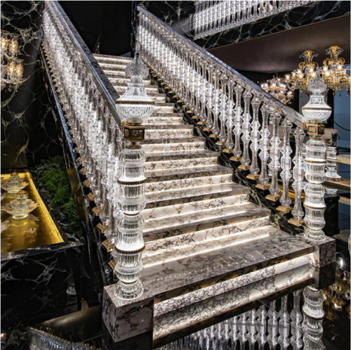 QueenLine High-Quality Transparent Crystal, Hand-Engraved, Mechanically Perforated, 304 Stainless Steel Screw Guardrail