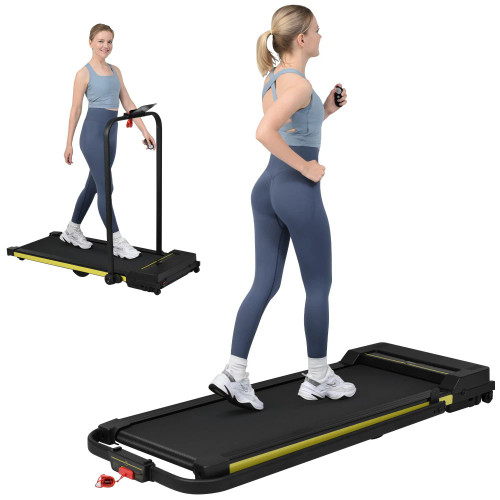 QueenLine 2 in 1 Under Desk Treadmill Foldable Running Walking Pad 2.5HP and 0.6-7.6MPH for Home and Office