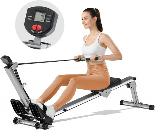 QueenLine Foldable Rowing Machinefor Full Body Exercise Cardio Workout with LCD Monitor & Comfortable SeatMachine for Home Use