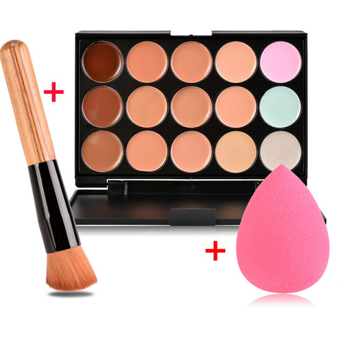 QueenLine New Face Concealer Makeup Palette +Brushes +Puff Face Base Foundation Bronzer Concealer Contour Pallete Make Up Cosmetics Set