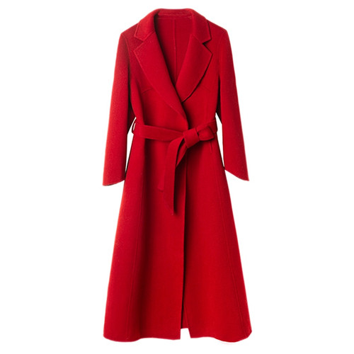 QueenLine Cashmere coat medium length high-end loose and thickened 100% wool coat