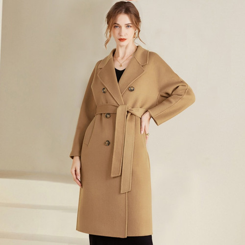 QueenLine New Cashmere Classic Double-breasted Thickened Double-sided Wool Long Coat 