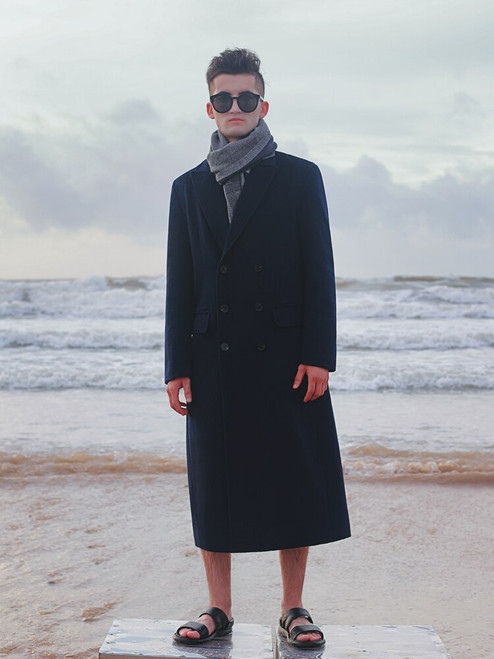 QueenLine Long knee length cashmere double breasted thickened detachable down liner business fashion wool coat 