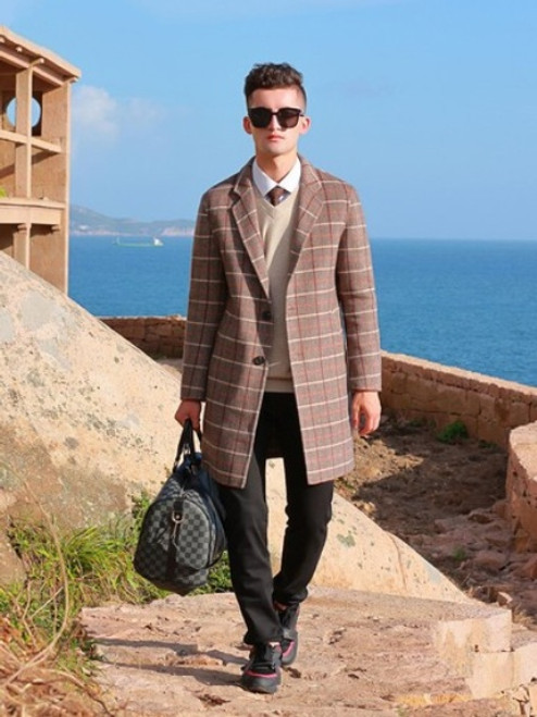 QueenLine Double sided woolen medium and long fashion British Plaid suit collar business casual winter coat 