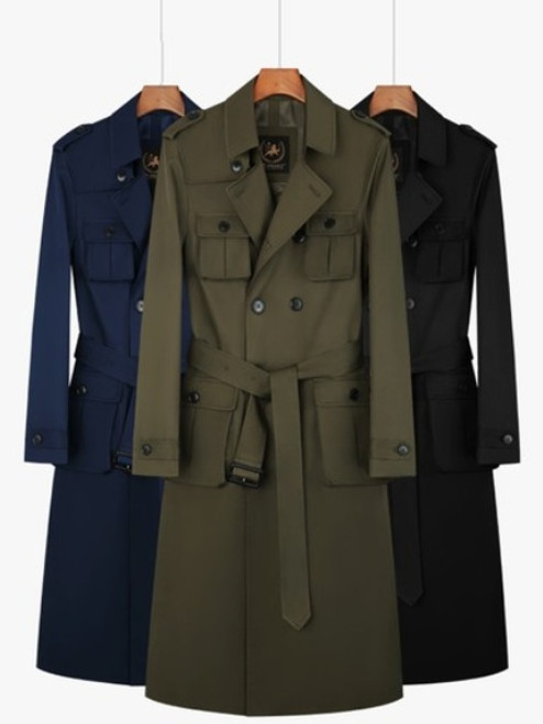 QueenLine long knee length trench fashion multiple pockets double breasted split back British tough and thick inner liner coat 