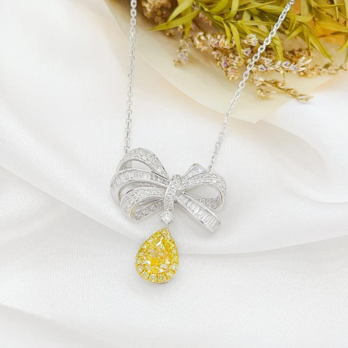  QueenLine Pure 18K Gold Solid G18K Natural Yellow Diamonds 0.65ct Pendants Gemstone Necklaces