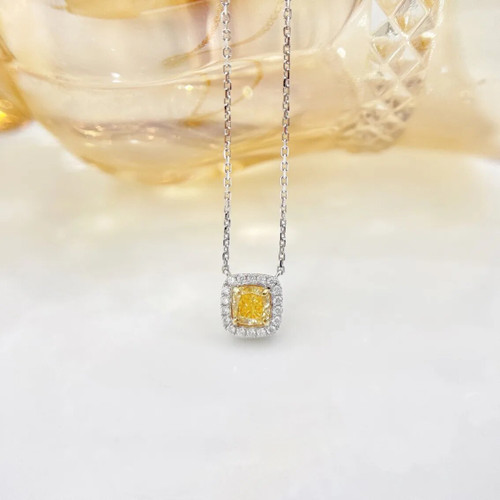 QueenLine  Pure 18K Gold Solid G18K Natural Yellow Diamonds 0.433ct Pendants Gemstone Necklaces