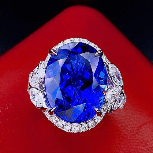 QueenLine Pure 18K Gold Natural Tanzanite Gemstones 11.6ct Diamonds Ring