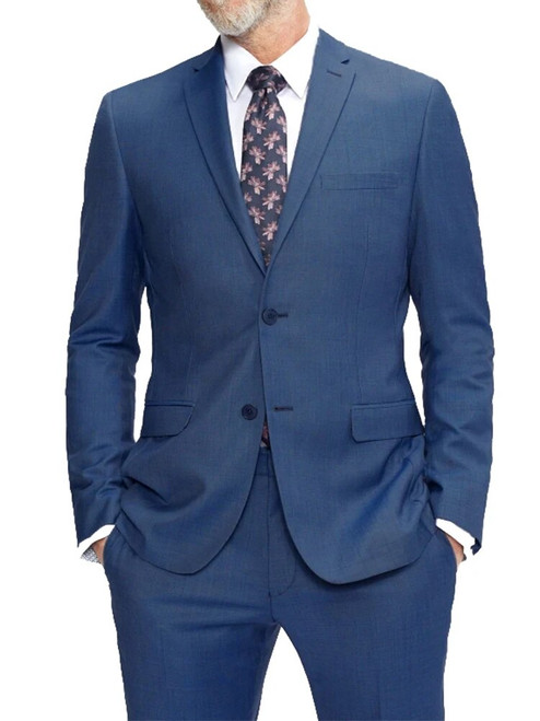 QueenLine Luxury 100% Wool Super 120 Pure Dark Blue Sharkskin Suits