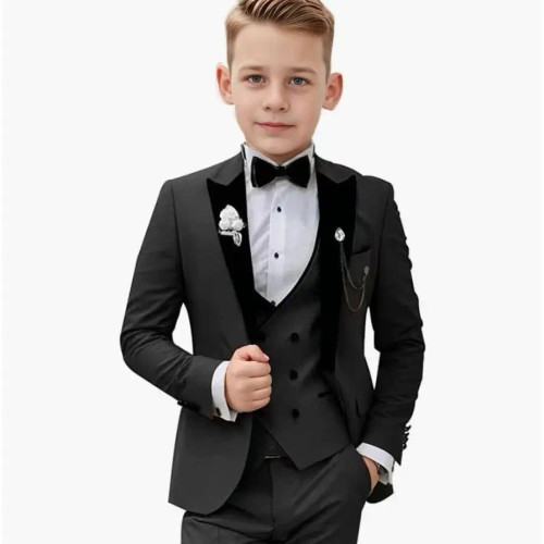 QueenLine Elegant Boys' Tuxedo Peak Lapel Formal Slim Fit Party Blazer Pants Vest Costume Prom 3 Piece Set 3-16 Years