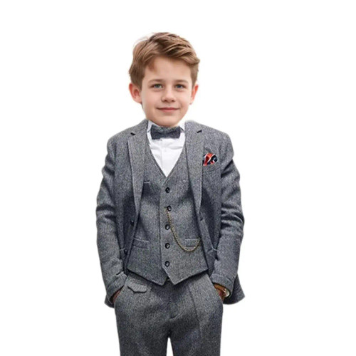 QueenLine Wool Blend Formal Child Waistcoat Evening 3 Pieces Blazer Pants Boys Suit