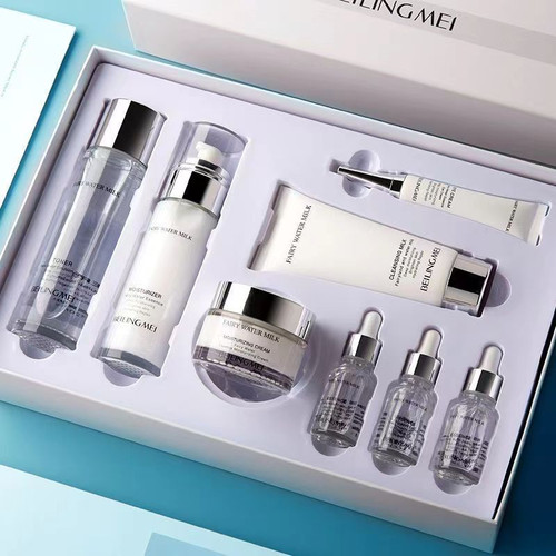 QueenLine 8PCS Collagen Facial Cleanser Eye Creams Face Cream Serum Lotion Toner Brightening Moisturizing Skin Care Sets