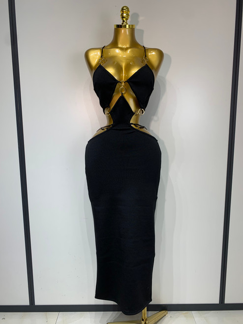 QueenLine Elegant Luxury Sleeveless Sexy Spaghetti Strap Hollow Out Bodycon Long Bandage Evening Dress