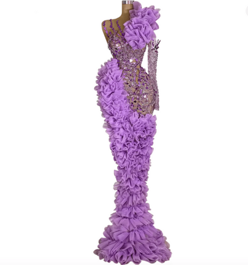QueenLine Celebrity Lavender Ruffles Tiered Pageant   Red Carpet Customized Dress