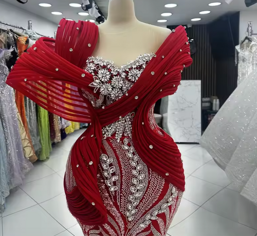 QueenLine Dubai Arabic Crystals Mermaid Off The Shoulder Abendkleider Custom Made Evening Gowns