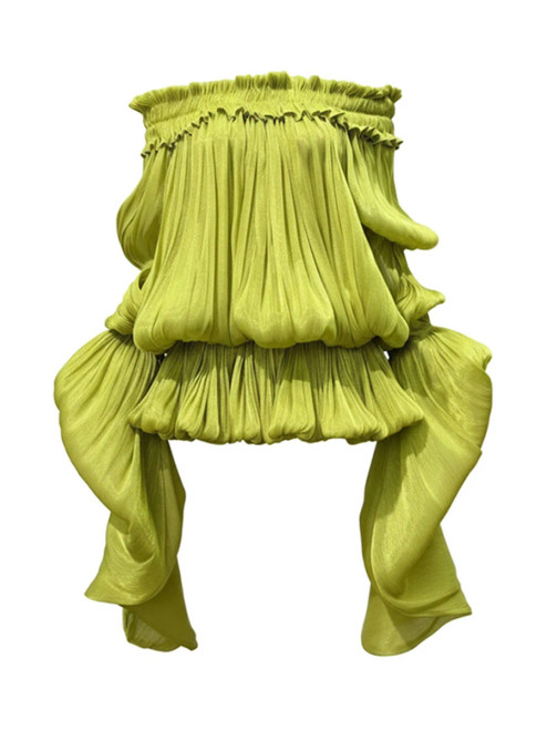 QueenLine Elegant Loose Spliced Shirring Sweet Slash Neck Piled Sleeves Sense Dress