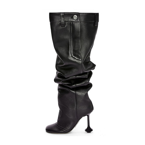 QueenLine Luxury Style heel Round Toe Patchwork Slip-on Pleated boots