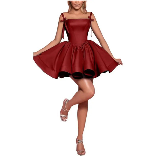 QueenLine Luxury Sexy Satin Teens Spaghetti Straps A-Line Puffy Short Homecoming Dress