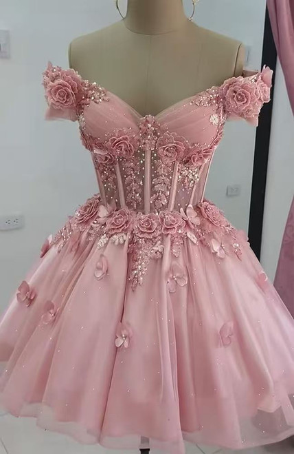 QueenLine Customized Luxury Off the Shoulder Sparkly Tulle Short Homecoming Dress