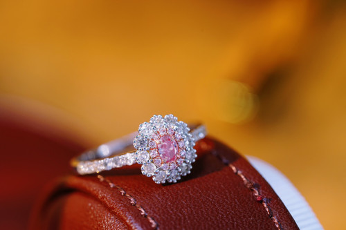 QueenLine 0.18ct Solid G18K Gold Diamond Natural Pink Diamonds Rings