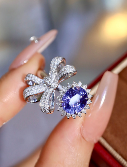 QueenLine G18K White Gold 1.98ct Natural Blue Sapphire Gems Rings