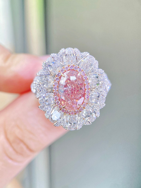QueenLine G18K White Gold Natural 3.00ct GIA Fancy Brownish Orangy Pink Diamonds Rings