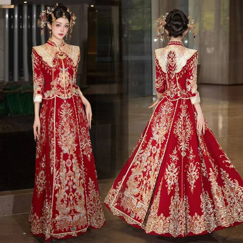 QueenLine Luxury Xiuhe Chinese Style Dragon And Phoenix Bridal Dress