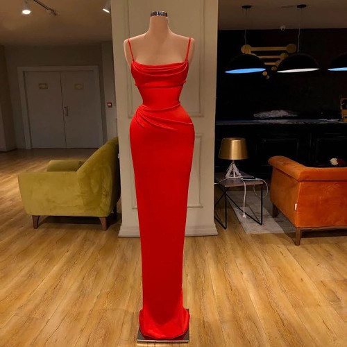 QueenLine Party-Dress Red Mermaid Evening Dress Spaghetti Strap Evening Dresses Long Charming Formal Gown Custom Made robe-de-soiree