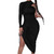 QueenLine Pleated high split sexy bodycon dress Women black long sleeve party night club dress Elegant midi autumn dress ladies