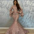 QueenLine Pretty Rose Pink Sequined Mermaid Prom Dresses With Flare Full Sleeves Elegant Long Prom Gowns Vestidos
