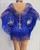 QueenLine Blue Silver Rhinestones Transparent Fringe Bodysuit Birthday Celebrate Long Sleeves Dance Bar Women Singer Outfit