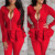 QueenLine New 2 piece set women Festival Clothing Long Sleeve Ruffle Hem Zip Jacket Top and Long Pants Matching Suit Two Piece Set Outfits