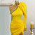 QueenLine  Yellow One Shoulder Evening Dresses With Crystals Evening Gowns Dubai Arabic Party Dress Middle East High Split Side Prom Gowns
