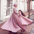 QueenLine  Dark Pink Muslim Evening Dresses Long Sleeves Jumpsuit Detachable Scarf Islamic Dubai Saudi Arabic Evening Gown Prom Dress
