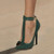 QueenLine New Arrivals Green Leather T-strap Stiletto Heel Shoes Metal Decoration Ankle Buckle Strap Pointed Toe Pump Women Shoes Big Size