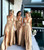 QueenLine Champagne Bridesmaid Dresses V Neck Pleats High Side Split Formal Dresses Elegant Wedding Guest Dress Vestidos De Fiesta