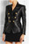 QueenLine Luxury Fashion Runway Women Black Double Breasted Genuine Sheepskin Leather Jacket Gold Buckles Slim Leather Blazer