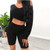QueenLine Sexy V Neck Crop Top And Biker Shorts Set Ribbed Long Sleeve Skinny Matching Sets Autumn Fashion Women 2 Piece Outfits