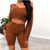 QueenLine Sexy V Neck Crop Top And Biker Shorts Set Ribbed Long Sleeve Skinny Matching Sets Autumn Fashion Women 2 Piece Outfits