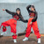 QueenLine Kids Hip Hop Street Dance Costume Red Lattice Vest Loose Cargo Pants Net Tops For Girls Clothes Jazz Show Stage Outfit
