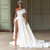 QueenLine High Slit White Gorgeous Wedding Dresses Off-The-Shoulder Chiffon Dress Applique Sleeveless Bridal Gowns with Bow Sweep Train