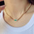 QueenLine 18K Pure Yellow Gold Real Diamond Natrual Emerald Square Pendet Cuban Chain Necklace Gift For Women Engagement Party Au750