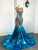 QueenLine Luxury Long Prom Sexy Mermaid Style Sheer Beaded Tassel Turquoise Gowns