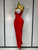 QueenLine Luxury Celebrity Elegant Sexy Backless Diamonds Red Maxi Long Bodycon Bandage Dress