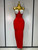 QueenLine Luxury Celebrity Elegant Sexy Backless Diamonds Red Maxi Long Bodycon Bandage Dress