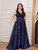 QueenLine Plus Size Elegant Sequins Evening V-neck Satin Prom Floor Length Formal Bridesmaid Gowns