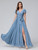 QueenLine Elegant Chiffon A-line Short Sleeve Bridesmaid With Belt Simple Pleat Side Slit Lace Up Long Evening Dress