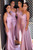 QueenLine Satin One-Shoulder Bridesmaid Pleats Backless Sweep Train Cocktail Elegant Sleeveless Bodycon Dress